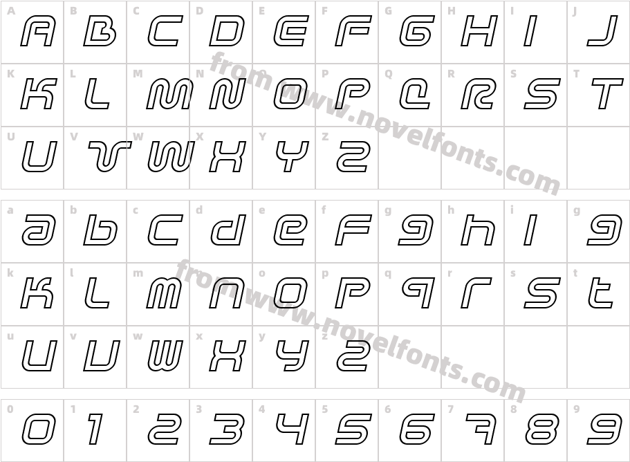 Sci Fied X Outline ItalicCharacter Map