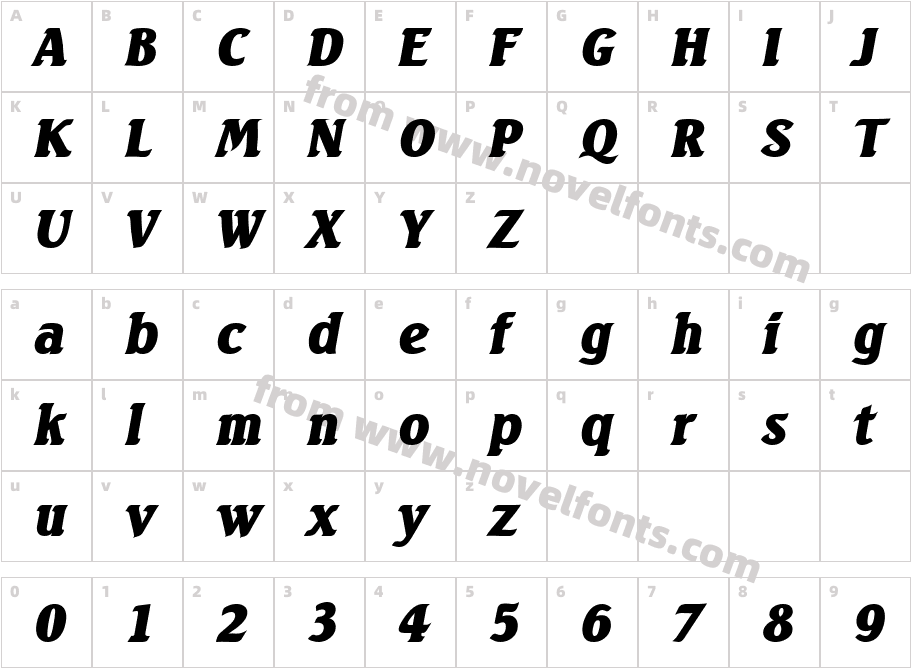 Seabird Heavy SF Bold ItalicCharacter Map