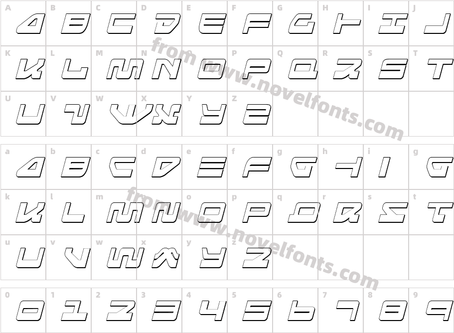 Searider Falcon 3D ItalicCharacter Map