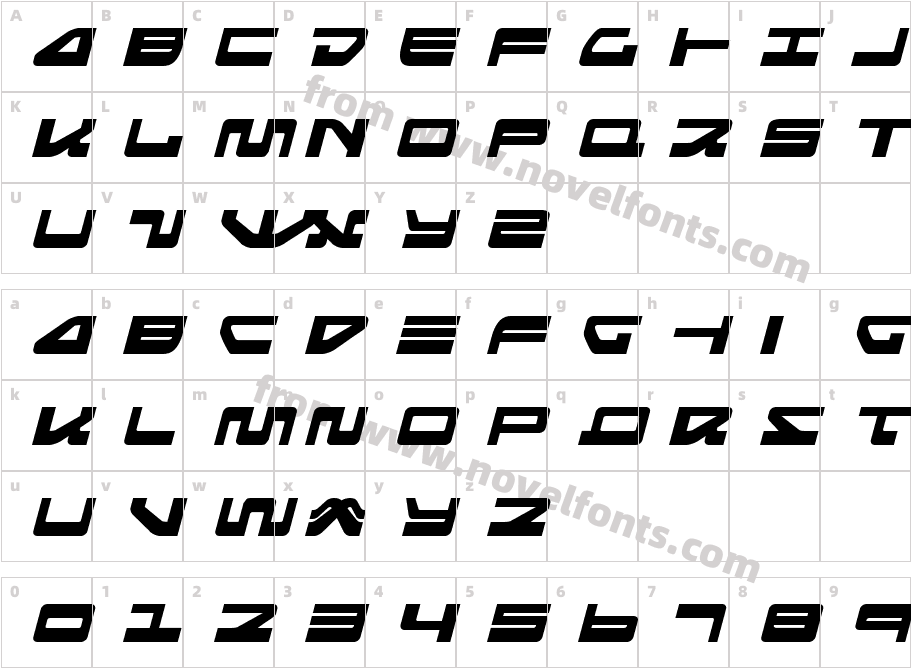 Searider Falcon Expanded ItalicCharacter Map