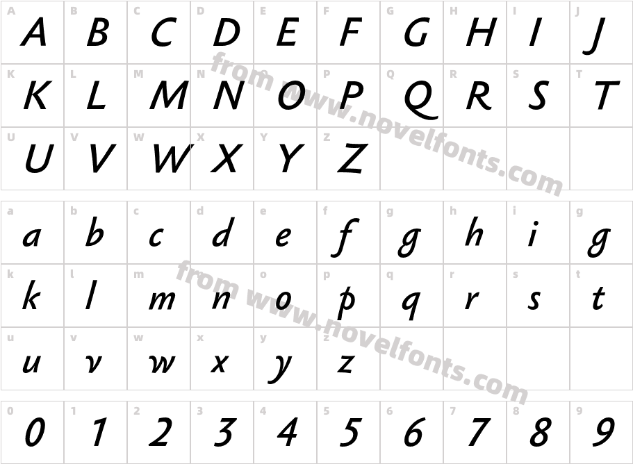 Sebastian Medium Pro ItalicCharacter Map