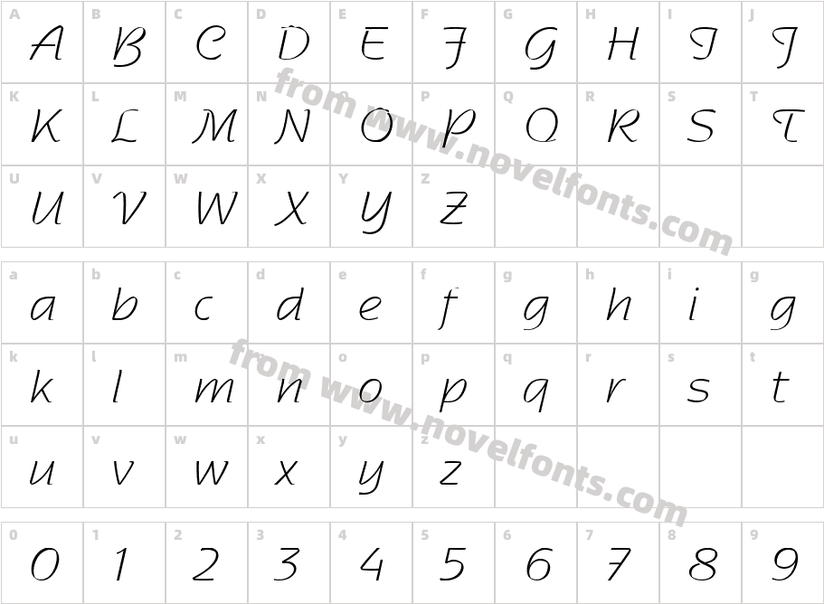 Sentimental Script Light SSiCharacter Map