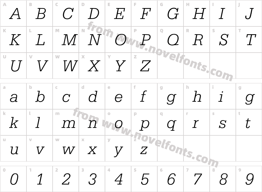 SerifaBQ-LightItalicCharacter Map