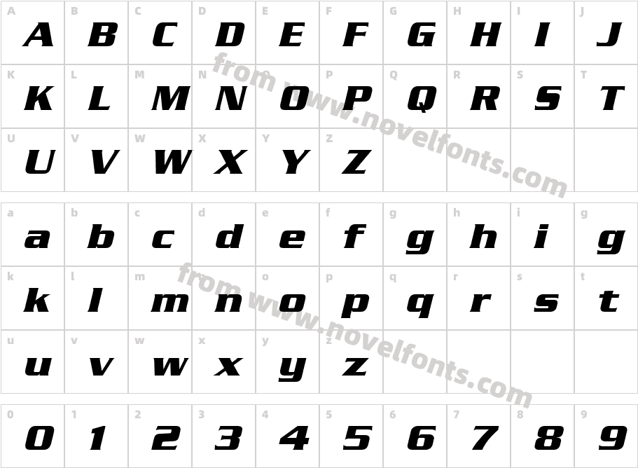 Serpentine LT Bold ObliqueCharacter Map