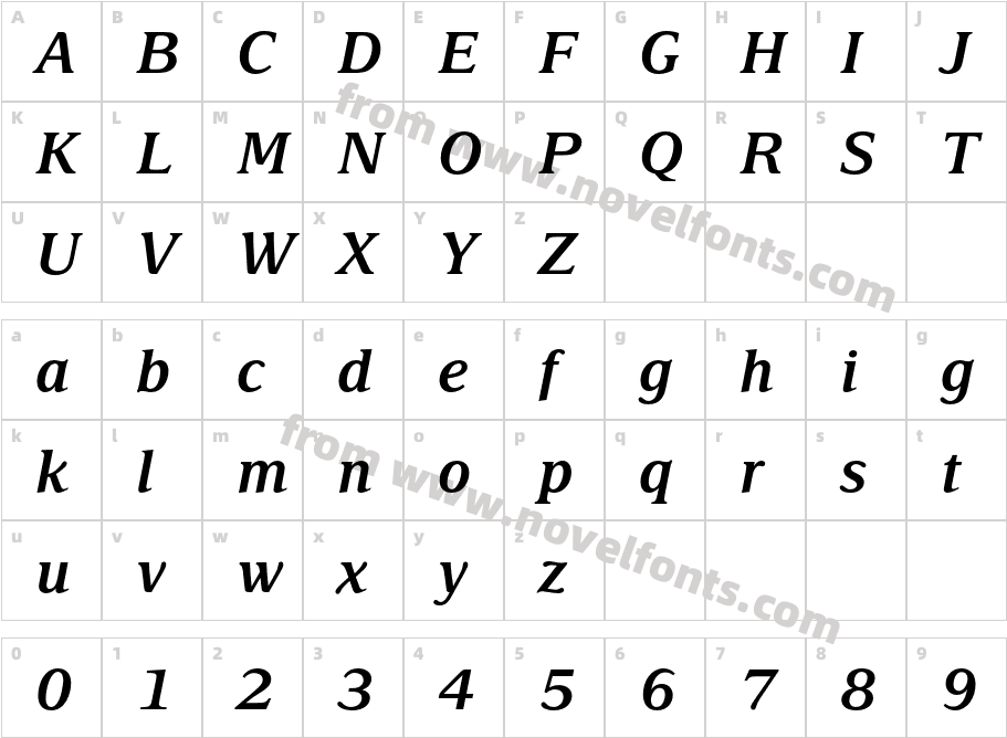 DelimaMTStd-SemiboldItCharacter Map