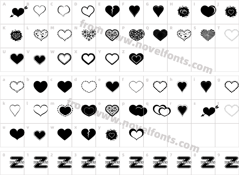 Sexy Love Hearts 2Character Map