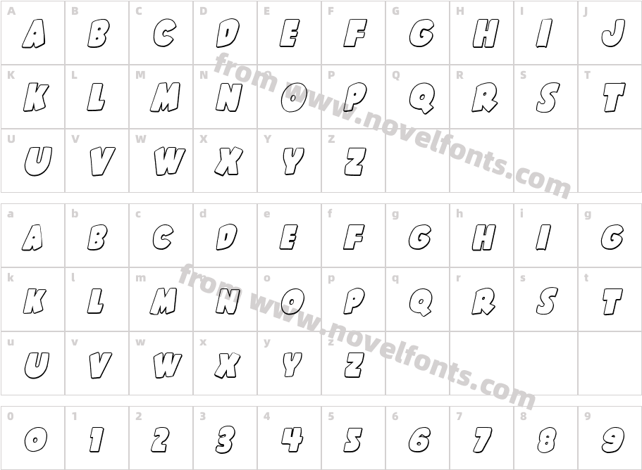 Shablagoo Outline ItalicCharacter Map