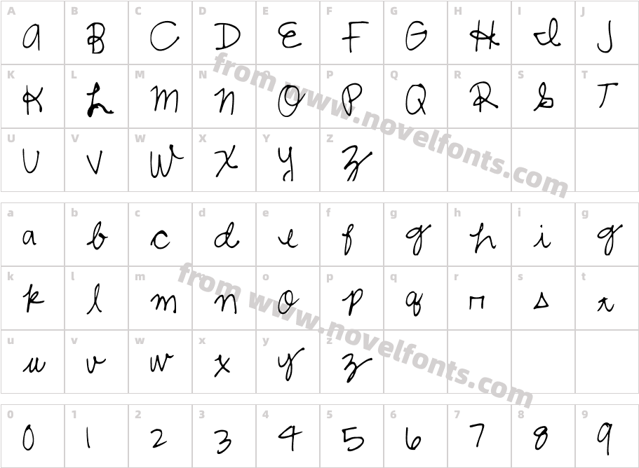 ShelbyCursiveCharacter Map