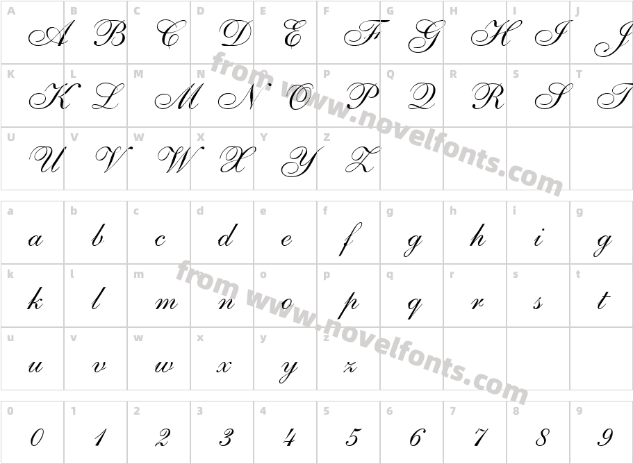 Shelley Allegro ScriptACharacter Map