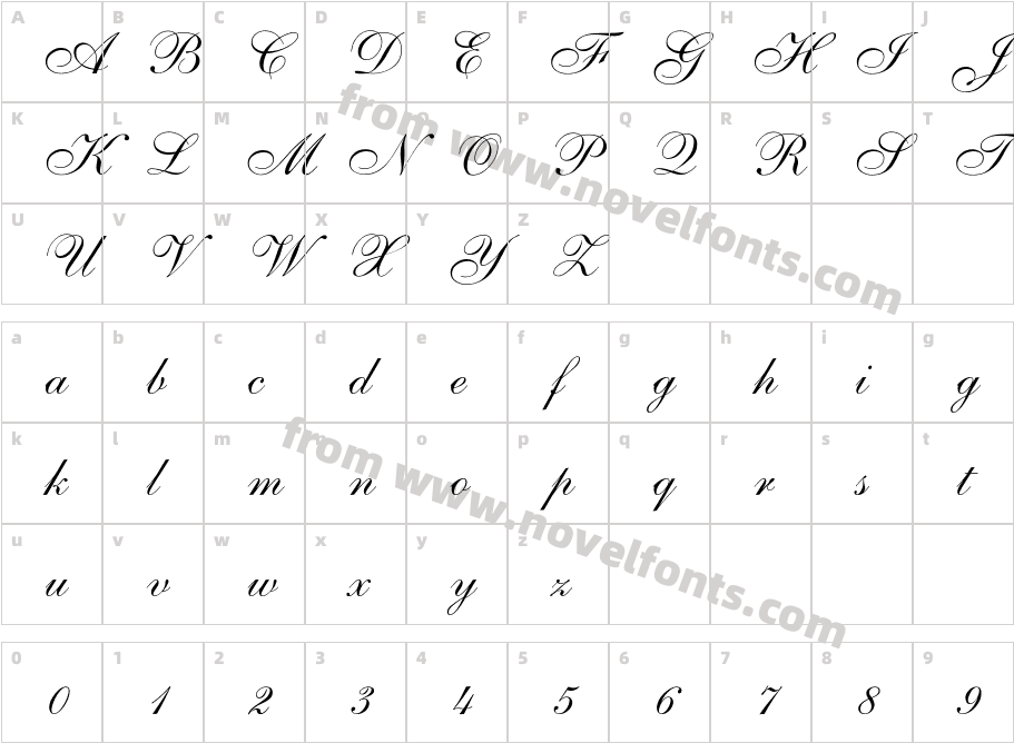 Shelley-AllegroScriptCharacter Map