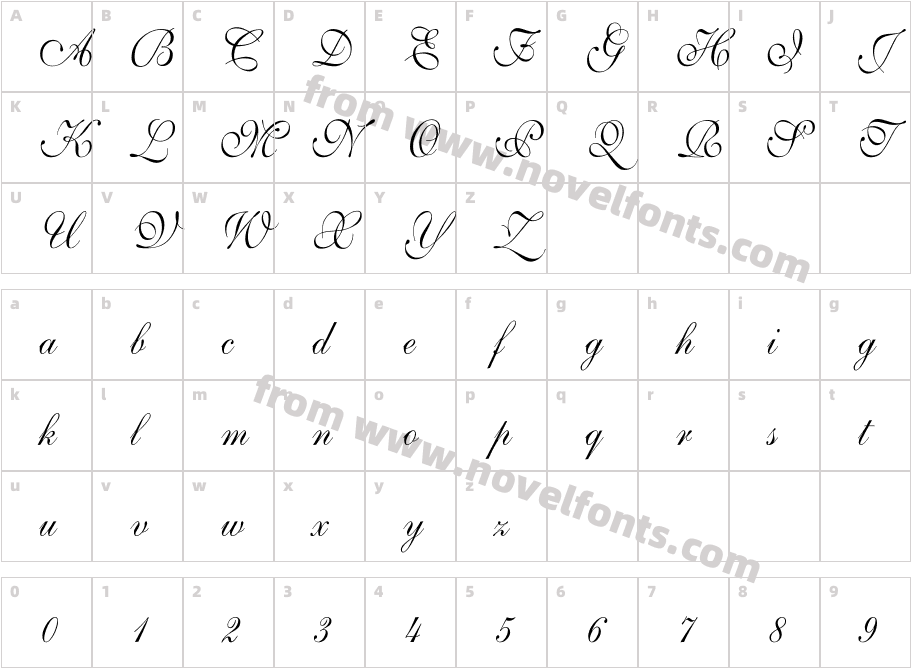 Shelley-VolanteScript ThCharacter Map