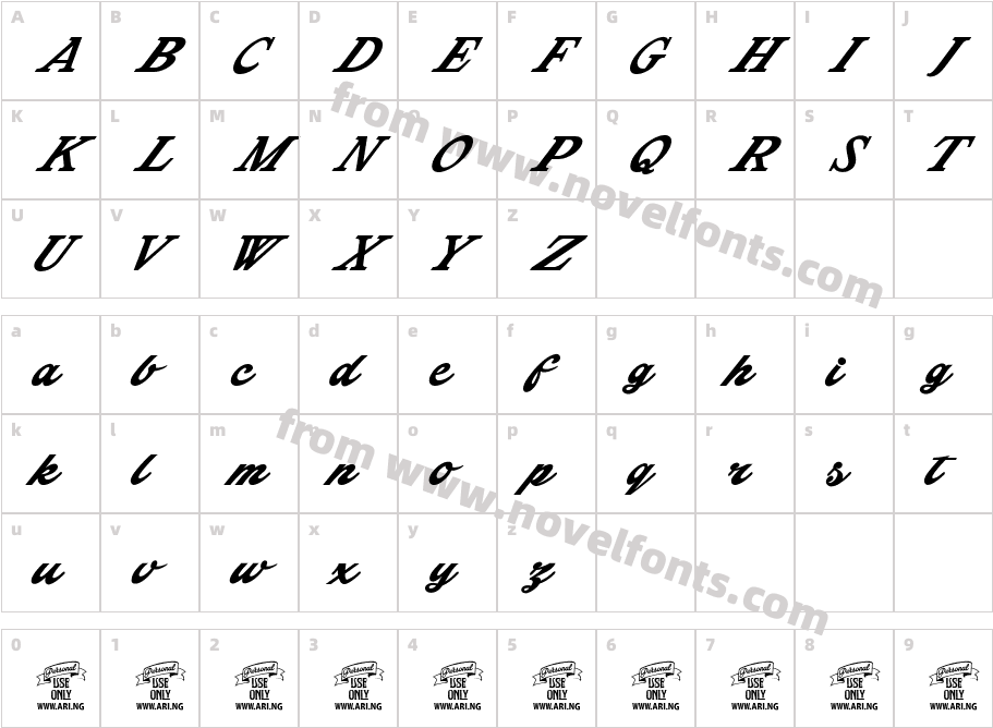 Shenandoah Personal Use OnlyCharacter Map