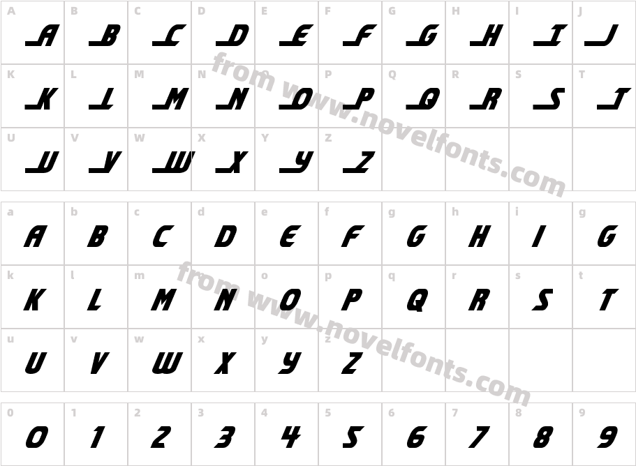 Shining Herald Condensed ItalicCharacter Map