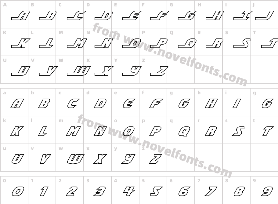 Shining Herald Outline ItalicCharacter Map