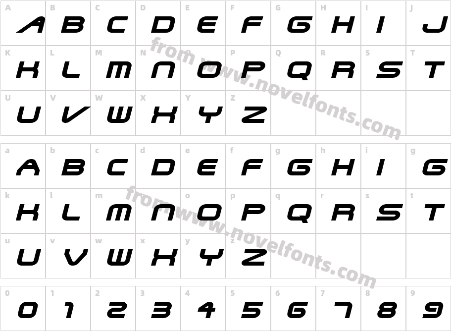 Shuttle-Extended ItalicCharacter Map