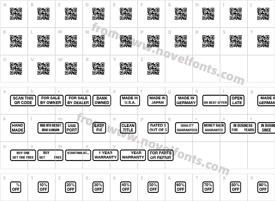 Signs for AdvertisingCharacter Map