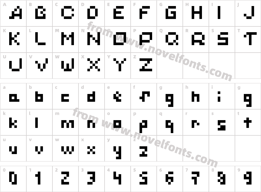 Simple Pixels (Latin + Cyrillic + Katakana) RegularCharacter Map