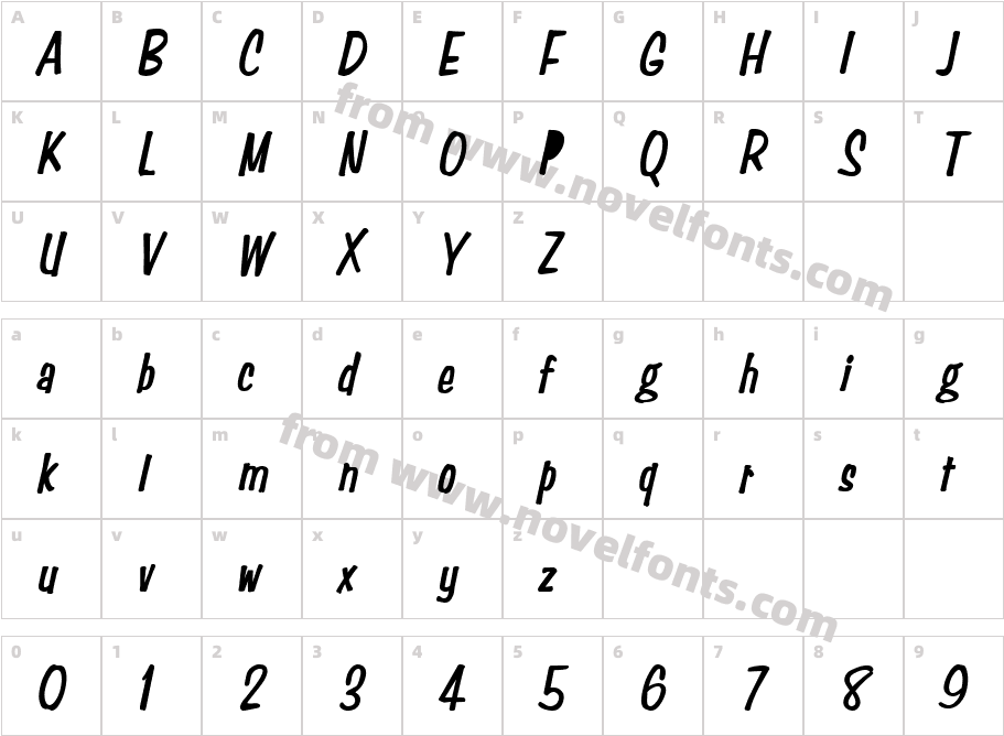 Simpson Condensed Heavy ItalicCharacter Map