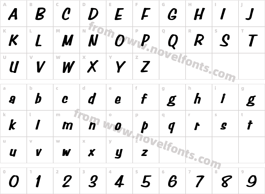 Simpson Heavy BoldItalicCharacter Map