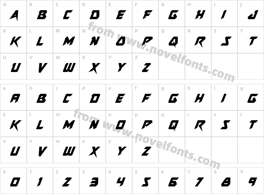 Skirmisher Condensed ItalicCharacter Map