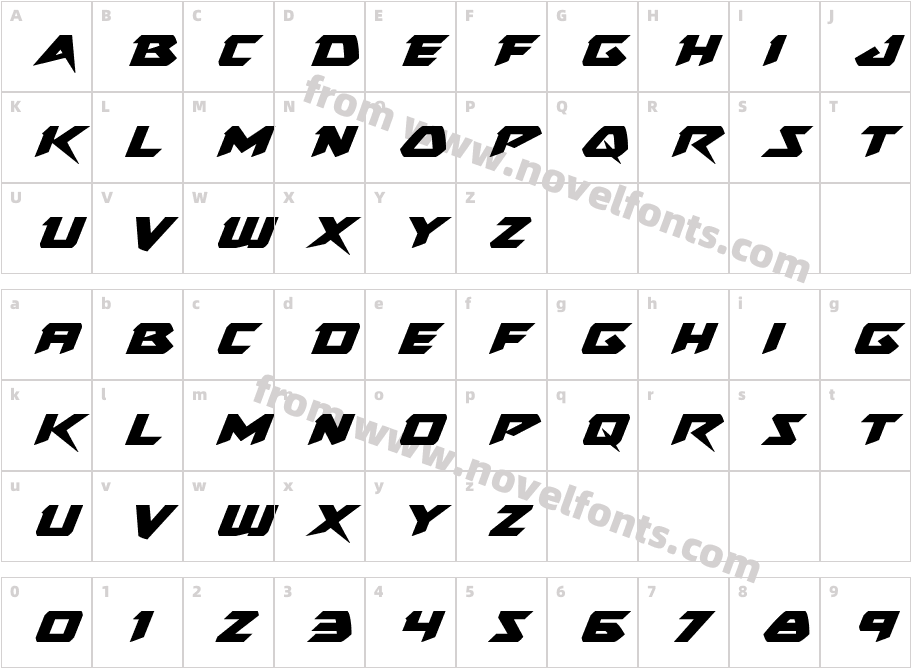 Skirmisher Expanded ItalicCharacter Map