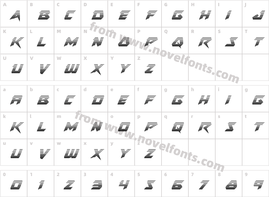 Skirmisher Gradient ItalicCharacter Map