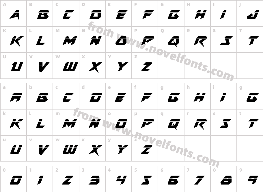 Skirmisher Laser ItalicCharacter Map