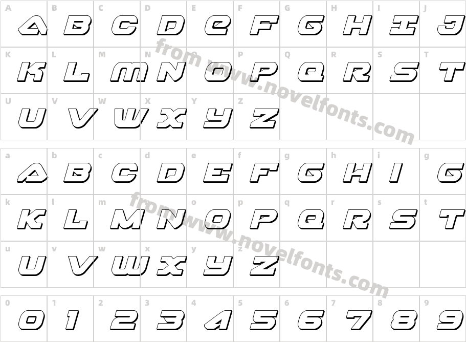 Skyhawk 3D ItalicCharacter Map