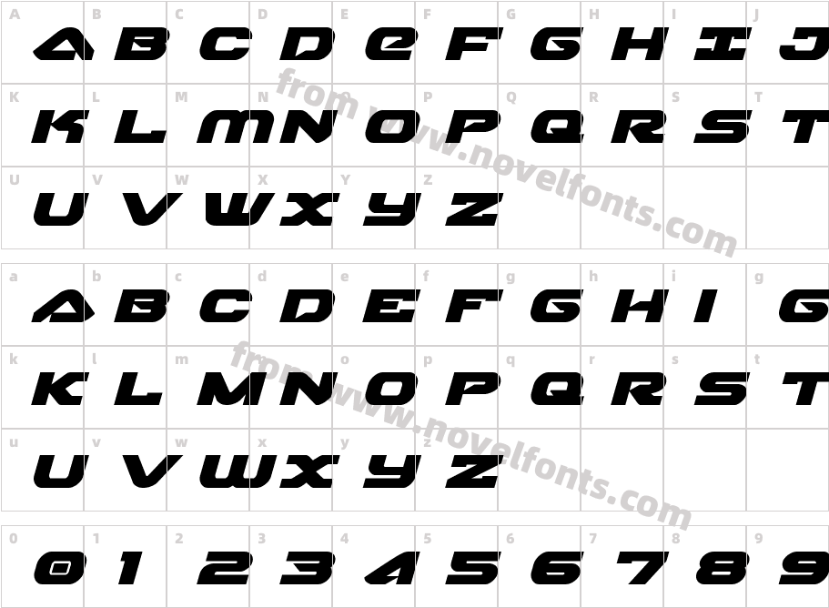 Skyhawk Expanded ItalicCharacter Map