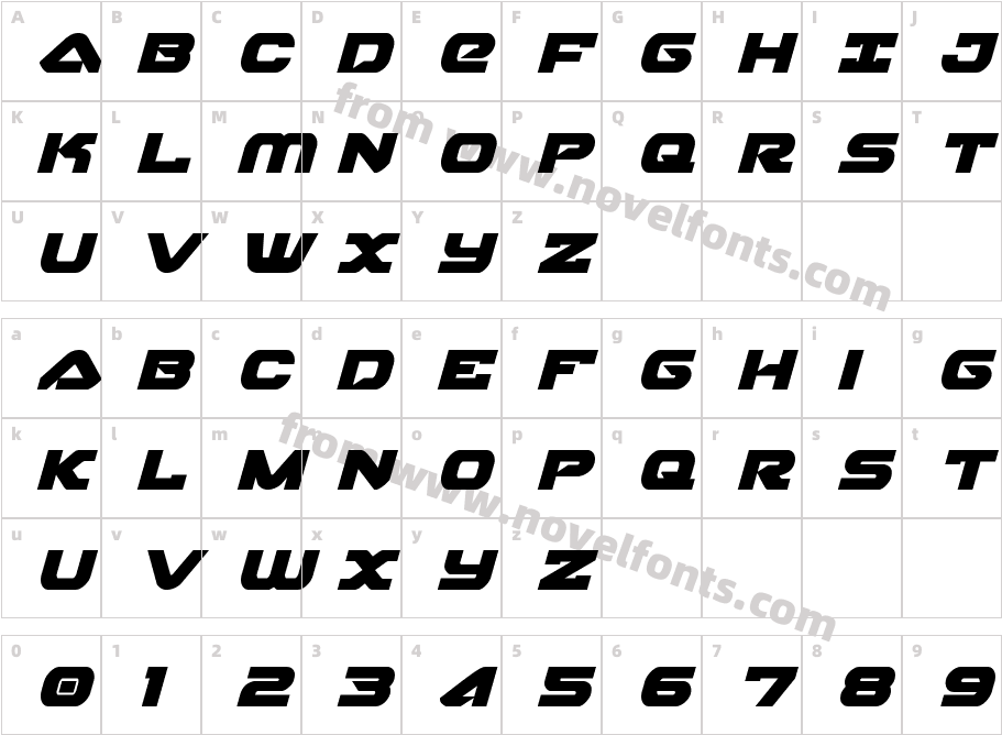 Skyhawk ItalicCharacter Map