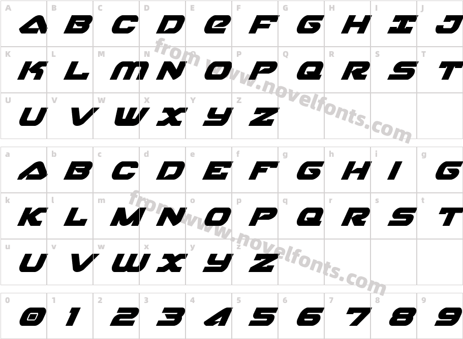 Skyhawk Super-ItalicCharacter Map