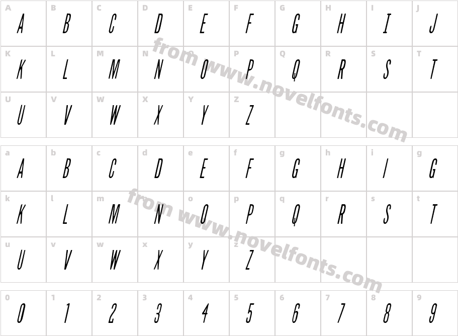 Slasher Film Condensed ItalicCharacter Map