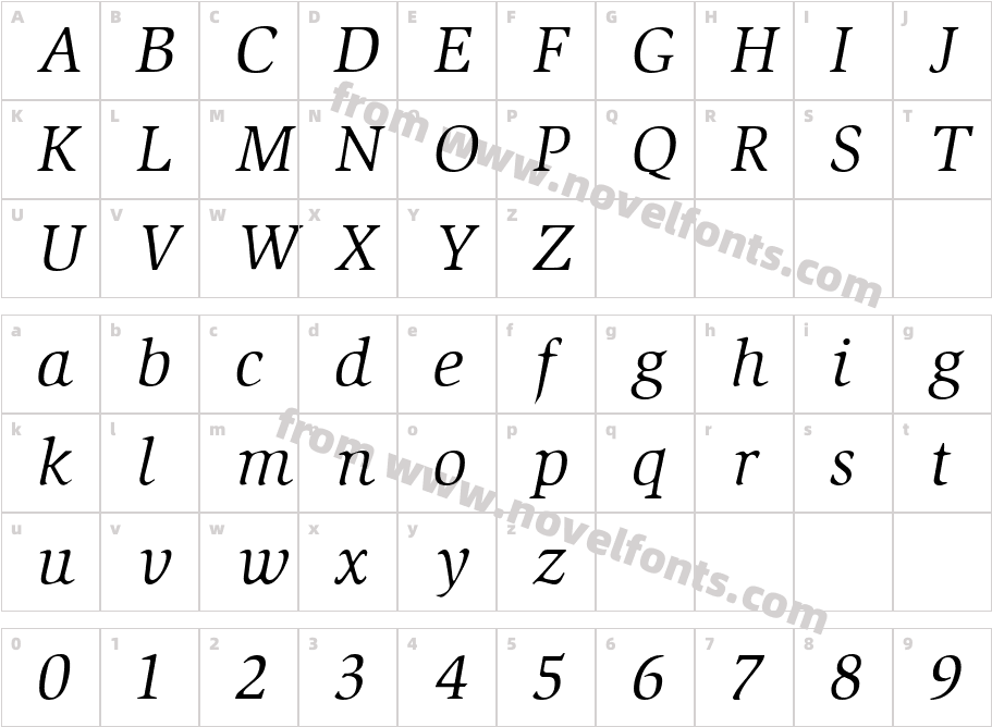 SlimbachBookItalicCharacter Map