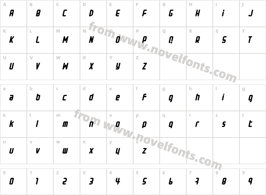 Small type (italic)Character Map