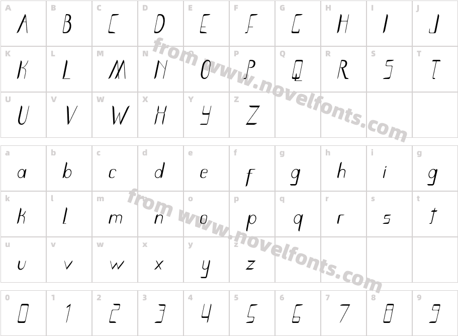 SmothBightItalicCharacter Map