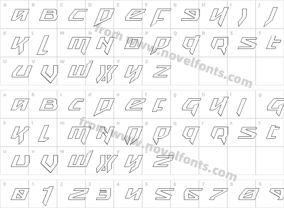 Snubfighter Outline ItalicCharacter Map