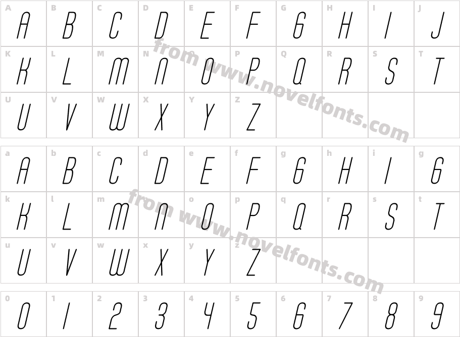 Soda Fountain Thin ObliqueCharacter Map