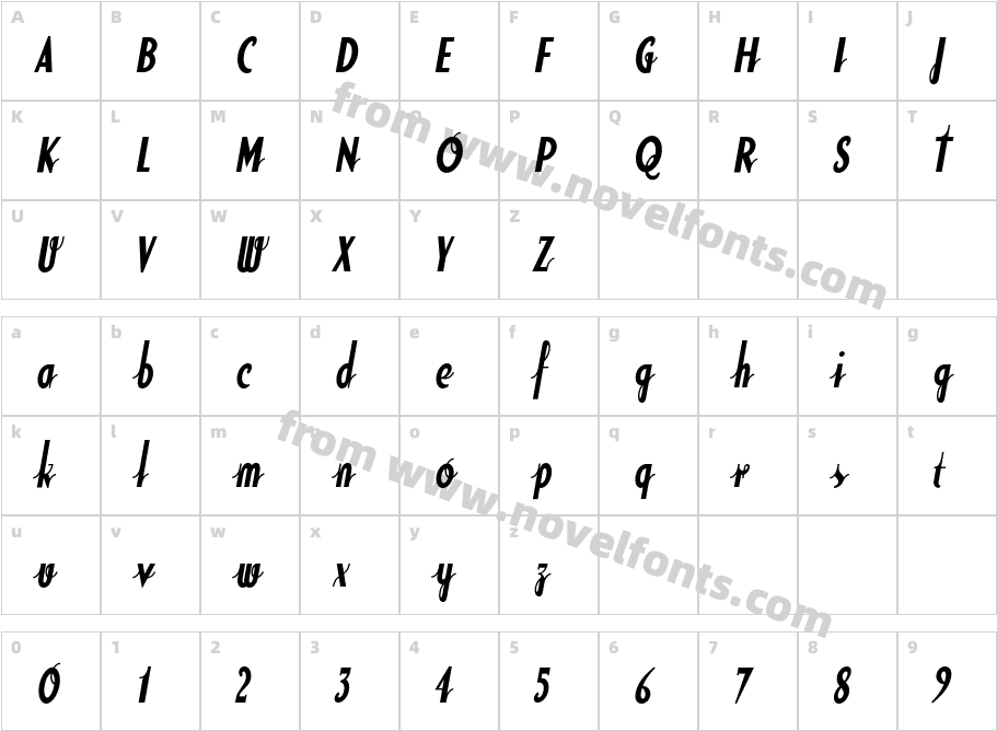 SodaScriptBoldCharacter Map