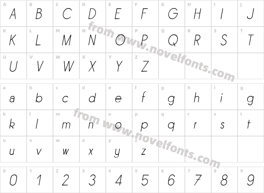 Sornette Light ItaliqueCharacter Map