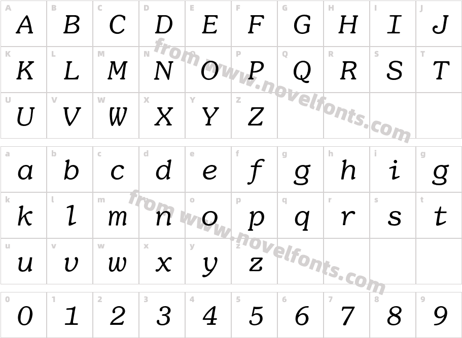 SouvenirMonoEF-LightItalicCharacter Map