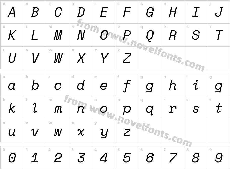 Space Mono ItalicCharacter Map