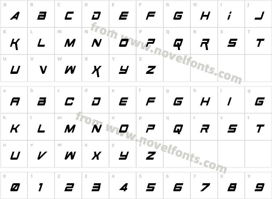 Space Ranger Condensed ItalicCharacter Map