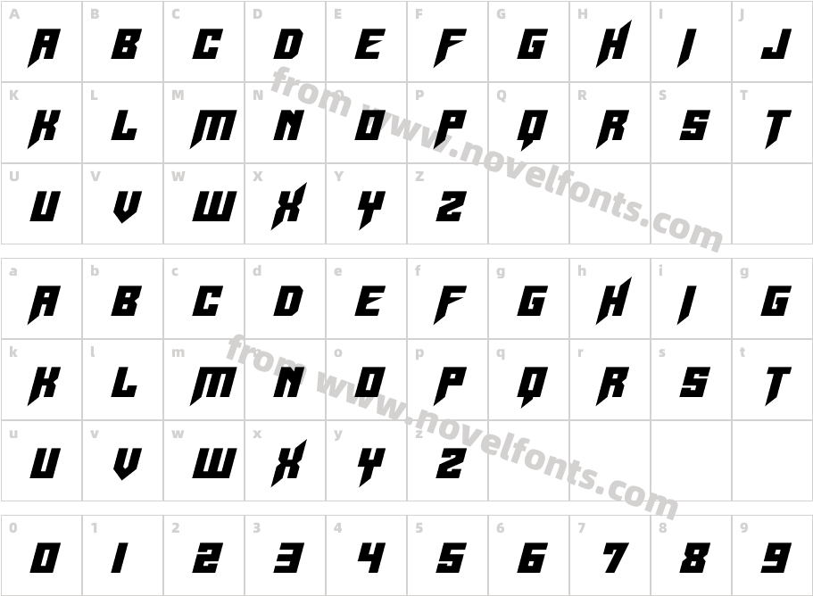 Space Shards ItalicCharacter Map