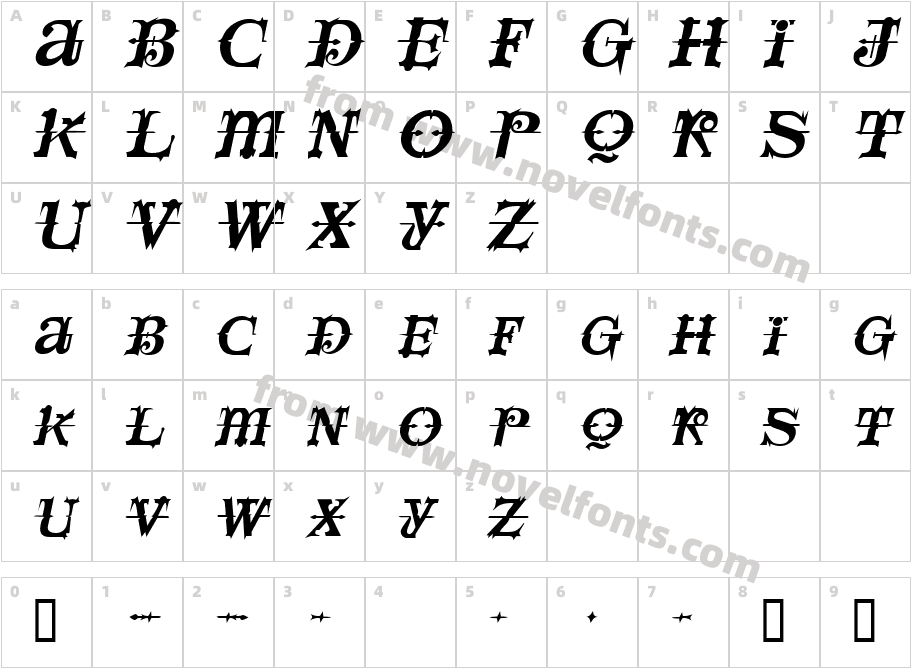 SpaceIveyItalicSWFTECharacter Map