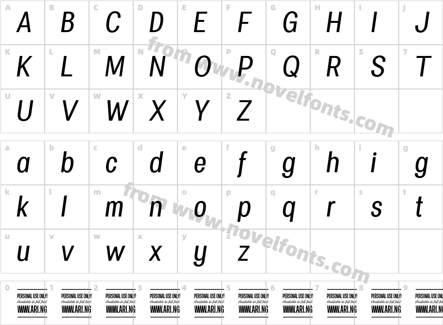 Specify PERSONAL Condensed Medium ItalicCharacter Map