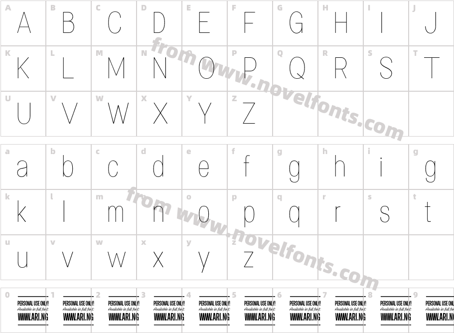 Specify PERSONAL Condensed ThinCharacter Map