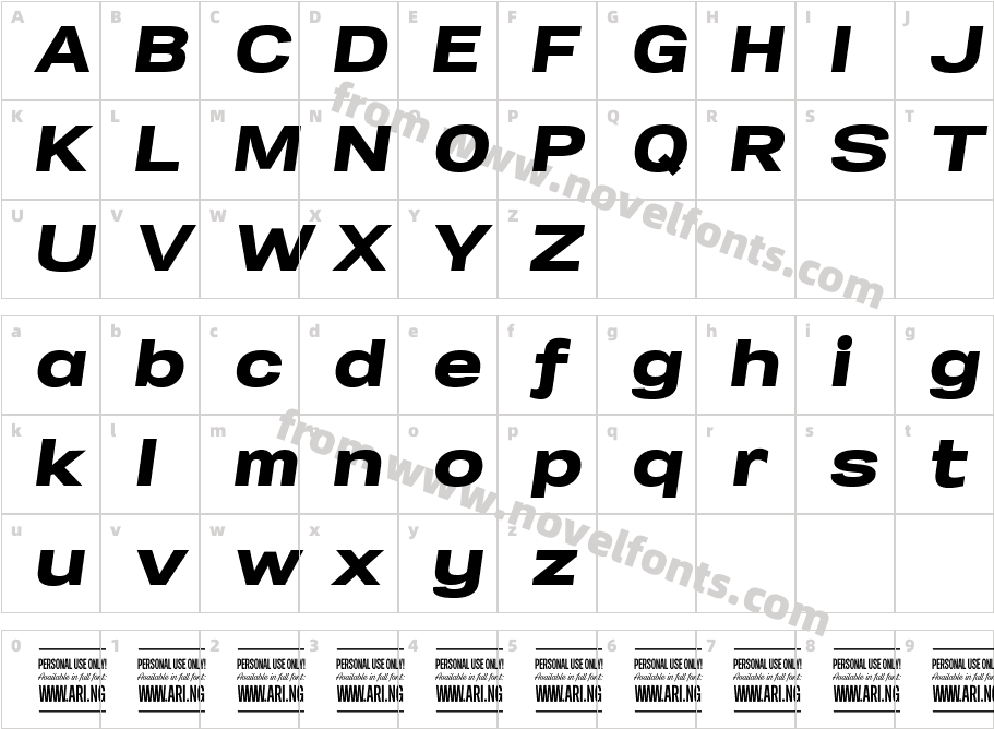 Specify PERSONAL Expanded Black ItalicCharacter Map