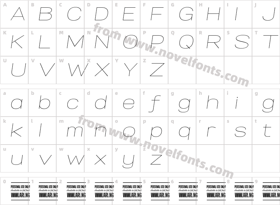 Specify PERSONAL Expanded Thin ItalicCharacter Map