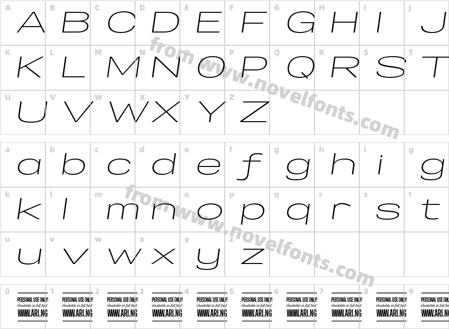 Specify PERSONAL Extraexpanded Light ItalicCharacter Map