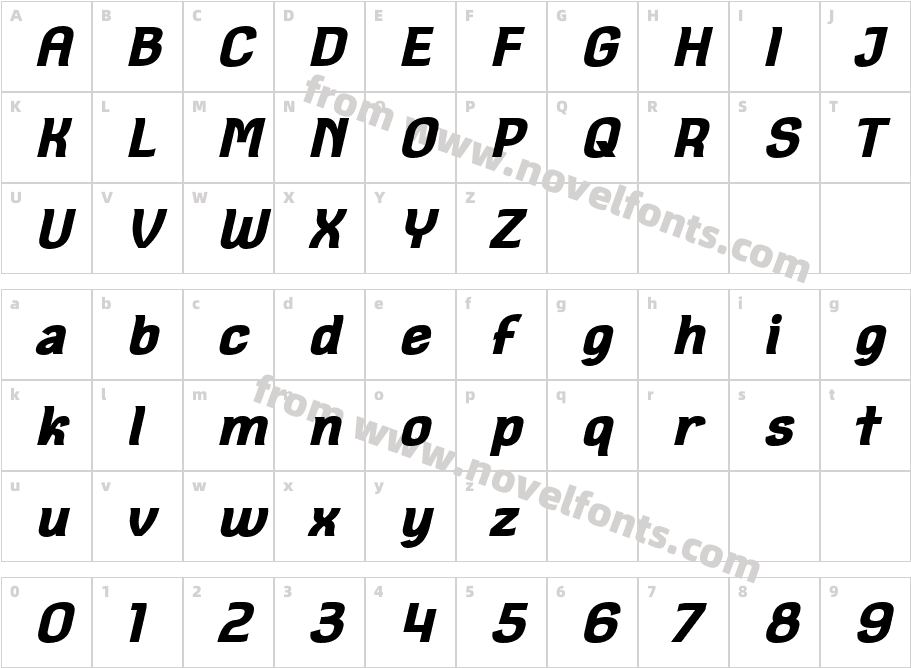 Square Antiqua Bold ObliqueCharacter Map